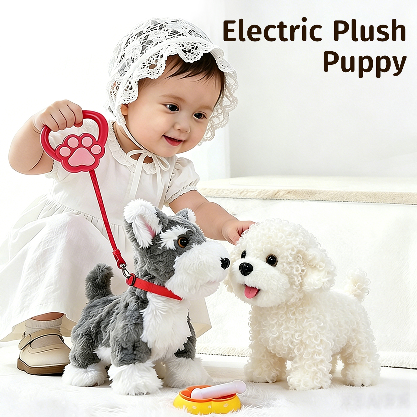 Retractable Dog Leash - Music-themed plush toy dog with realistic